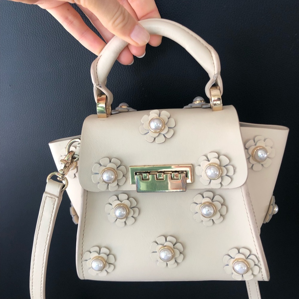 Zac Posen Eartha iconic bag mini cream ivory pearls flowers